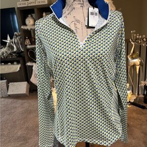 Ralph Lauren RLX Geometric Blue and Yellow Zip-Up Top